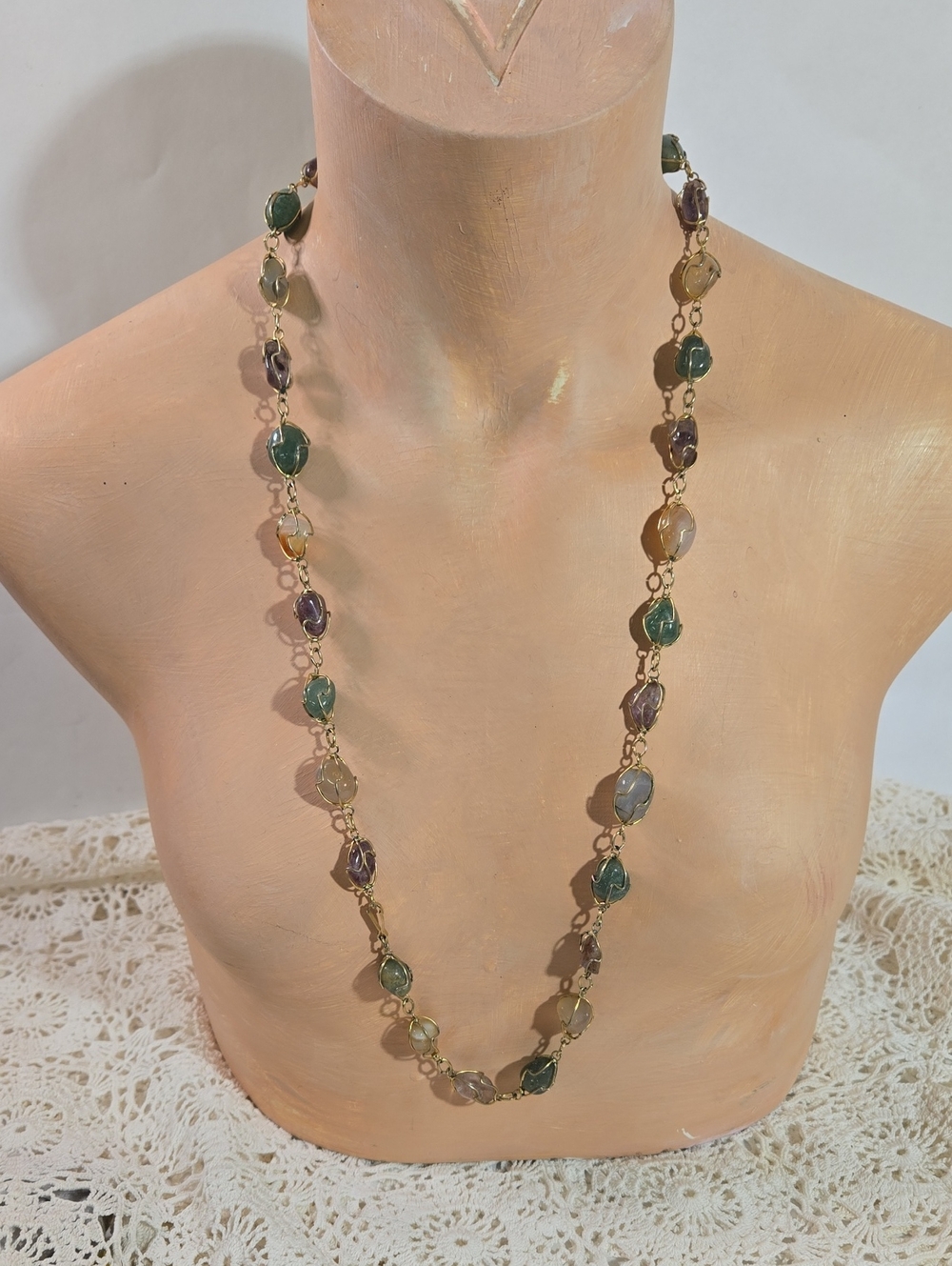 Multi-Color Caged Stone Link Necklace - Women Jewelry